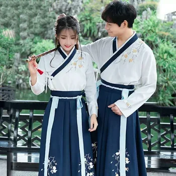 Kínai ruha Koreai Hanfu fehér kék férfi női ruhák Kínai stílusú cosplay hímzés Kimonó Hagyományos kínai ruházat