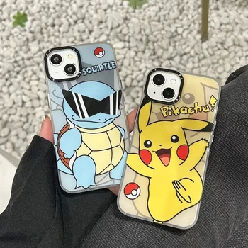Anime Squirtle Pikachu Japán rajzfilm telefontok iPhone 11-hez 12 13 14 15 Pro Max aranyos kétoldalas IMD tok Funda